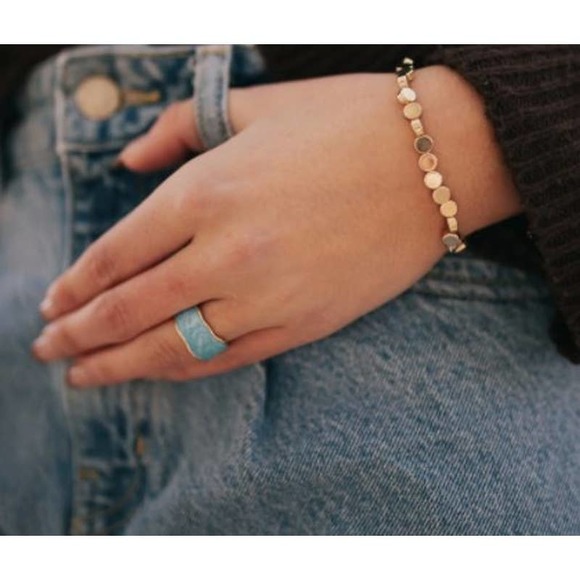 Pearlescent Blue Enamel Cocktail Cuff Ring - Size 7 - Picture 2 of 3